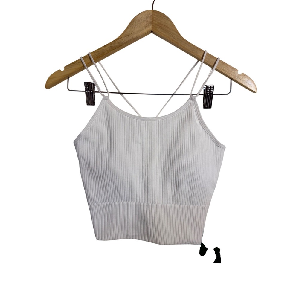 Halara Tank Top S White Ribbed Multi-Strap Seamless Cropped Cami Built-in Bra